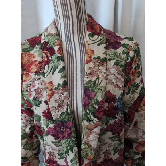 Vintage Style Floral Tapestry Brocade Blazer Scrunch Sleeves  M Y2K 90's NWT - Picture 2 of 14